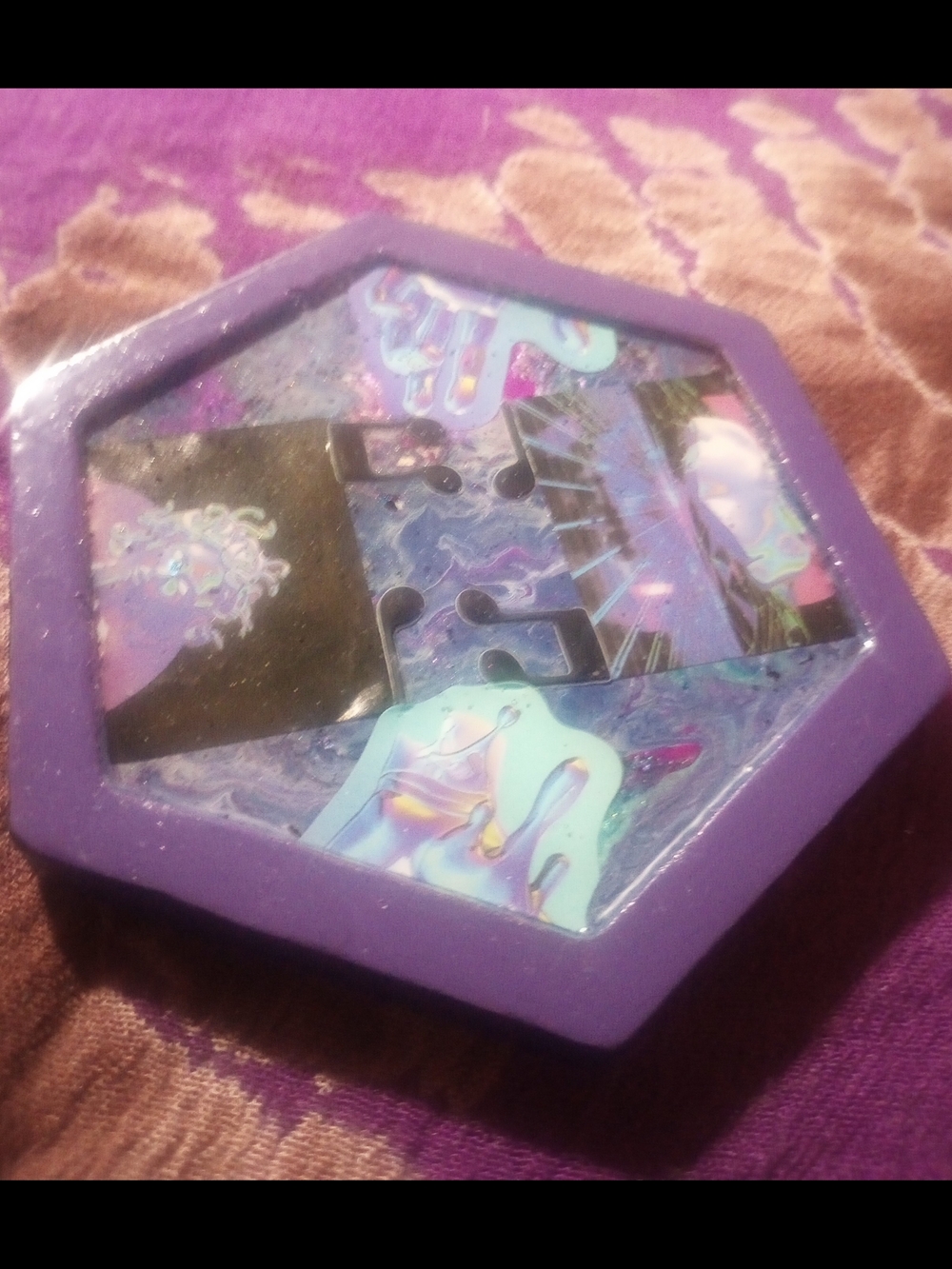 Trippy Hexagonal Purple Coaster Art
